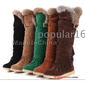 Free shipping - In the spring and autumn winter woman tall canister knees snow boots fox wool warm shoes  size 34-43 
