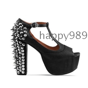 Free/drop shipping,2013 platform pumps, high heels, shoes woman,rivets,T belt buckle, Square heel