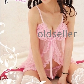 Wholesale new Lingerie Sexy Pink Braces Sheer Mini dress Flyaway Womens sexy Wear +G-string free shipping 