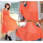 Free shipping 2012 new fashion orange dot waist long dress women's clothes