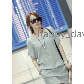 Free shipping fashion 2012 New strapless knit elastic waist short sleeve dress women's clothes