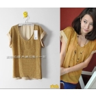 NEW womens summer Shiny gold / silver chiffon mosaic irregular hedging t-shirt # 511 