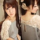 NEW womens summer Splicing hollow embroidery  cotton loose T-shirt 3555