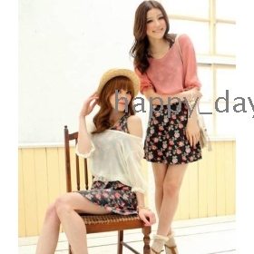 Free Shipping fashion N413-950 new 2012 printing two-piece Floral Chiffon Dress women's clothes