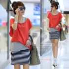 789 # new summer stitching striped candy-colored short-sleeved dress