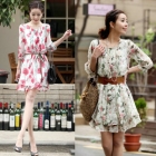 Free Shipping women's NEW Sleeve Chiffon Skirt Floral Dress (with belt) 
