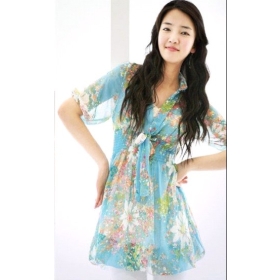 Free Shipping fashion 304-909 new V-neck flower dress skirt women's clothes