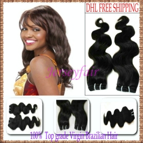DHL Free Shipping 3pks 22" 24" 26" Remy Brazilian Virgin Hair 100% Human Hair Extensions Body Wave Weave #1B Natural Color