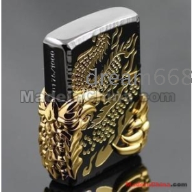 Free shipping American zippos lighter double-sided black  gold-plated wing of the dragon#            
