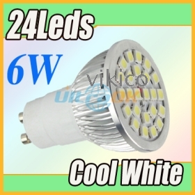 GU10 6W 24x LED 5050 SMD light Lamp Bulb 480Lm 120degree Cool White  PC & Aluminum new free shipping