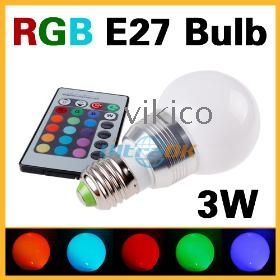 3W Remote Control E27 16 Color Change RGB LED Light Bulb 85~265V With RC  