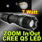 New CREE Q5 LED 7W Watt Zoomable Supper Bright 400 Lumens Adjustable Focus 3 Modes Aluminum alloy Flashlight Torch 