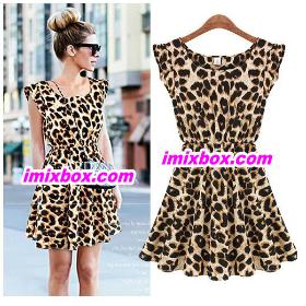 New 2013 women one piece dress chiffon leopard print Casual Sundress big size M L XLFree shipping W3232