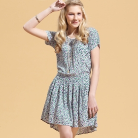 Buy VANCL Collar Floral One-Piece Dress Green SKU:63549 from