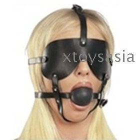 Large Big 5.5cm Diameter Black Soft Rubber Ball Gag and Blindfold Harness 