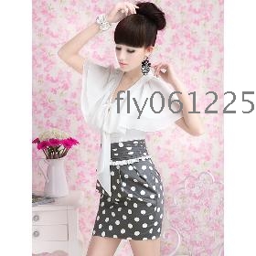 2013 New Summer Fashion Ladies OL Bow Cape-Style Chiffon Shirt Size : S, M, L Free Shipping Discount Top Shop  White