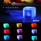 free shipping wholesale change 7color led alarm clock calendar timer clock Colorful Magic projection clock 
