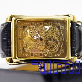 LUXURY Rome Golden Skeleton Automatic Mens Watch Colck