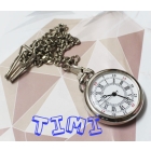 Small Antique Hollow Round Quartz Pocket Watch Necklace Chain Silver Case freeship 