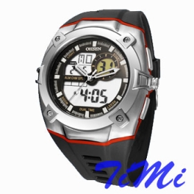 OhSEN New Dual Core Black Alarm EL Mens Sport Watch
