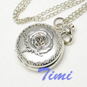 Silver rose Women Ladies Girl Necklace Pocket Watch New 