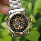 Man Black Gold Dial Stainless Steel Skeleton Automatical Mechanical Mens Watch(A211)