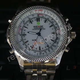 WEIDE Men LED Sport White Quartz Sport Army Stainless Steel Wrist Watch(A354)