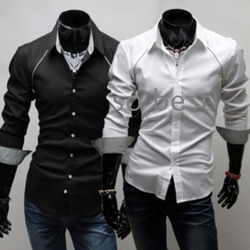 Free Shipping Men's Line Slim Dress Shirts Tops Long Sleeve Casual Shirts