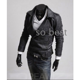 New Fashion Korean Large lapel oblique zipper jackets men's Slim leather jacket coat overcoat Brown, black M L XL  xxl