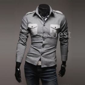 Free Shipping Deep Grey New Mens Luxury Casual Slim Fit Stylish Dress Shirts(X999NH4S0-59131Grey)