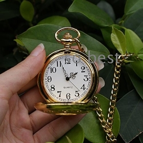 Hot! Antique Golden Flowers Quartz Bronze Pendant Pocket Watch Free Shipping(H016GO)