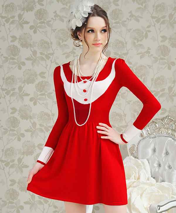 style red ladies knit long sleeve round collar Wholesale Free