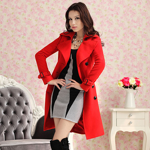 Free shipping Red double-breasted wool coats (including belt),women clothes
