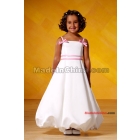 White satin spaghetti strap puff ball skirt  skirt Flower Girl Dresses ball gown Junior Bridesmaid Dress size:2-14years free shipping