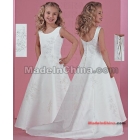 Floor-Length white satin embroidery Scoop Necklines  skirt Flower Girl Dresses ball gown Junior Bridesmaid Dress size:2-14years free shipping