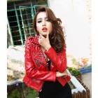 Free Shipping #264 Sexy Lady's Rivets Studded Punk Style Leather Jacket, Motorcycle Jacket in Red