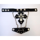 Free Shipping!  #6003 Punk Style Genuine Leather Alloy Skull Cross Mens Wristband With Chain