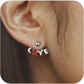Min.order is $15 (mix order) Fashion Ladies "love" stone earring jewelry RED COLOR H2127-1