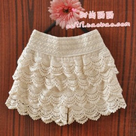 Freeshipping Sweet  Crochet Flower Shorts leggings / Hot pants Black and beige color 