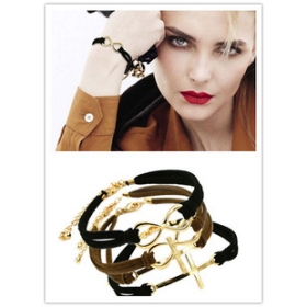 Free Shipping Fashion  Ladies PU leather cross/anchor/8 alloy Bracelet bangle Jewlery wholesale