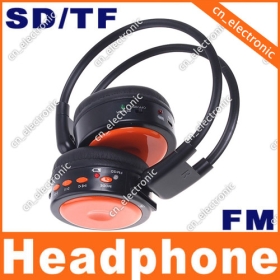 Digital Wireless Stero Headphone FM SD / TF Music Player MP3 WMA WAV Orange