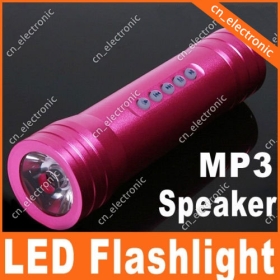Sport Bicycle Bike Mini LED Flashlight  TF SD MP3 Music Speaker Rose pink