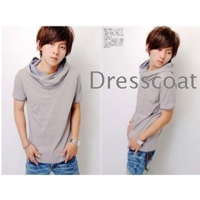 2012 new free shipping stylish leisure t shirts for men solid color hooded t-shirt short sleeve 4 color 