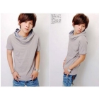 2012 new free shipping stylish leisure t shirts for men solid color hooded t-shirt short sleeve 4 color 