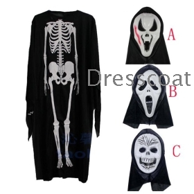 Halloween party performance clothing clothes prop skeleton  clothes adult + scream terrorist  mask