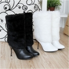 Free shipping! new sexy bowtie white PU boots mid calf heels womens boots thin heels fashion bootsRXE-368-43 