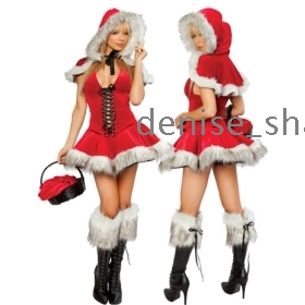 Free shipping Sexy Christmas Costume Wholesale Xmas fancy dress,Xmas gift,3 Piece Lil Red Riding Hood Costume 7177