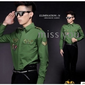 The new for 2012! Personality badge rivet uniform wind shirt cultivate one's morality long sleeve shirts 
