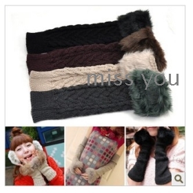 South Korea winter lady lovely warm hemp pattern feather half finger gloves/sleeve grows wool gloves C316 