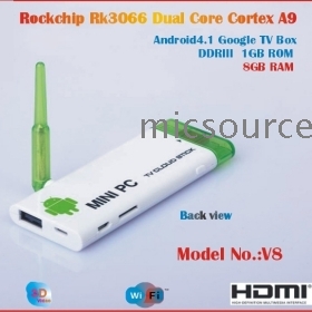 V8 Android 4.1 Mini PC TV stick Rockchip RK3066 1.6Ghz Dual core 1G  8G ROM WiFi antenna -803 HDMI dongle IPTV